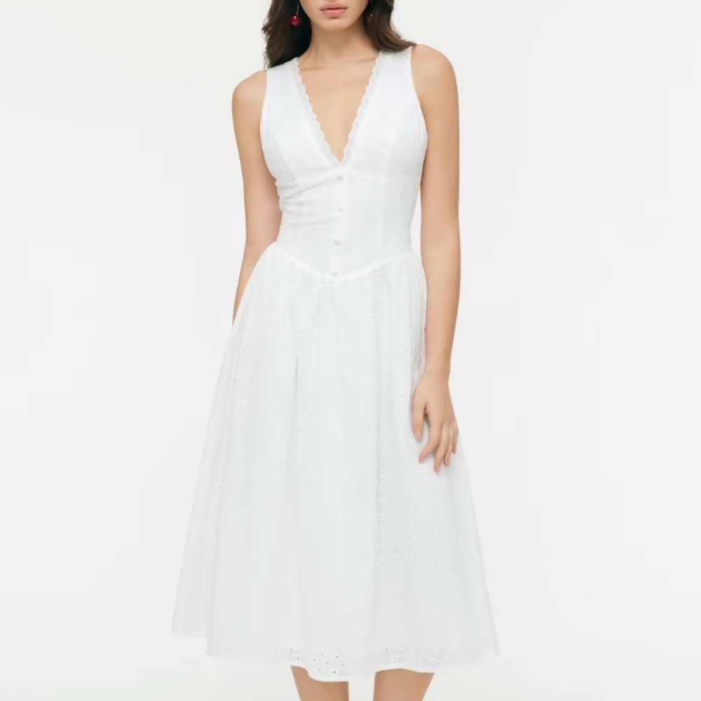 Cider Cotton V Neck Broderie Anglaise Floral Lace trim Midi dress XXS - Picture 2 of 4